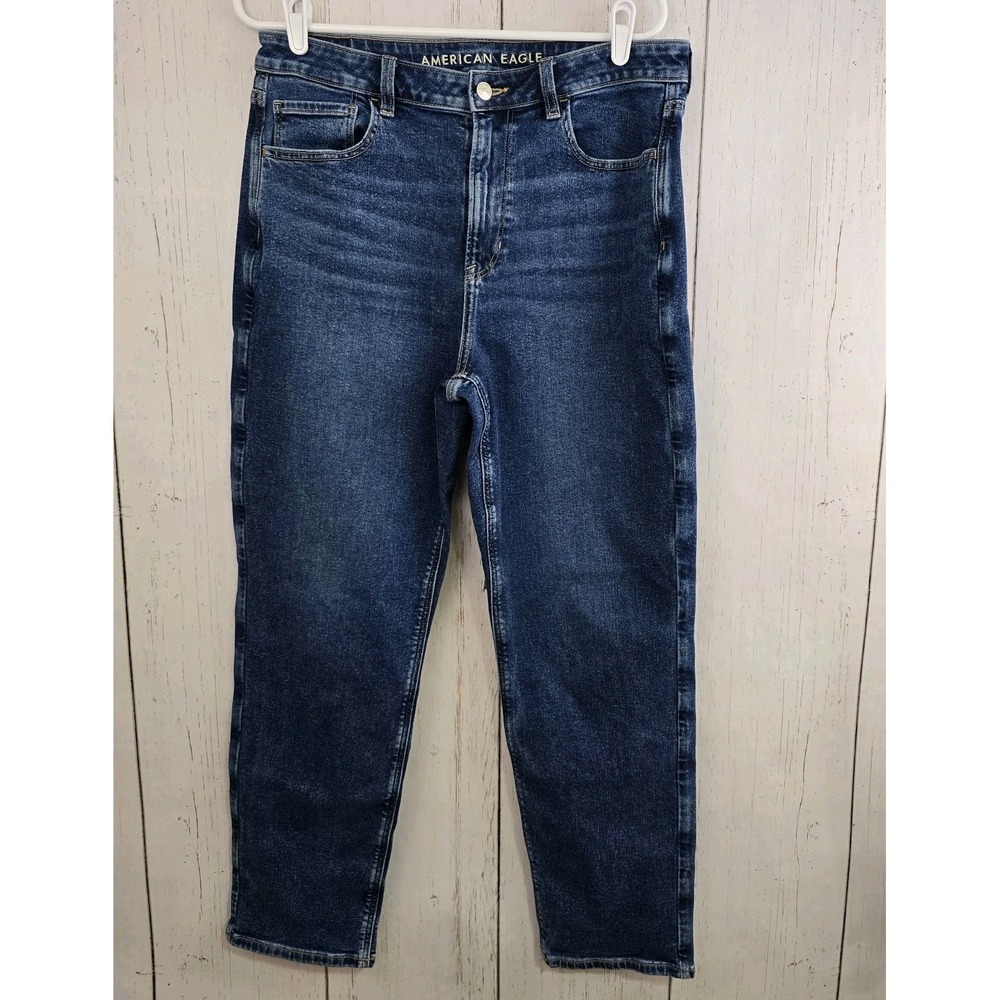 American Eagle Mom Jeans Womens 12 Regular Dark Wash High Rise Stretch Denim